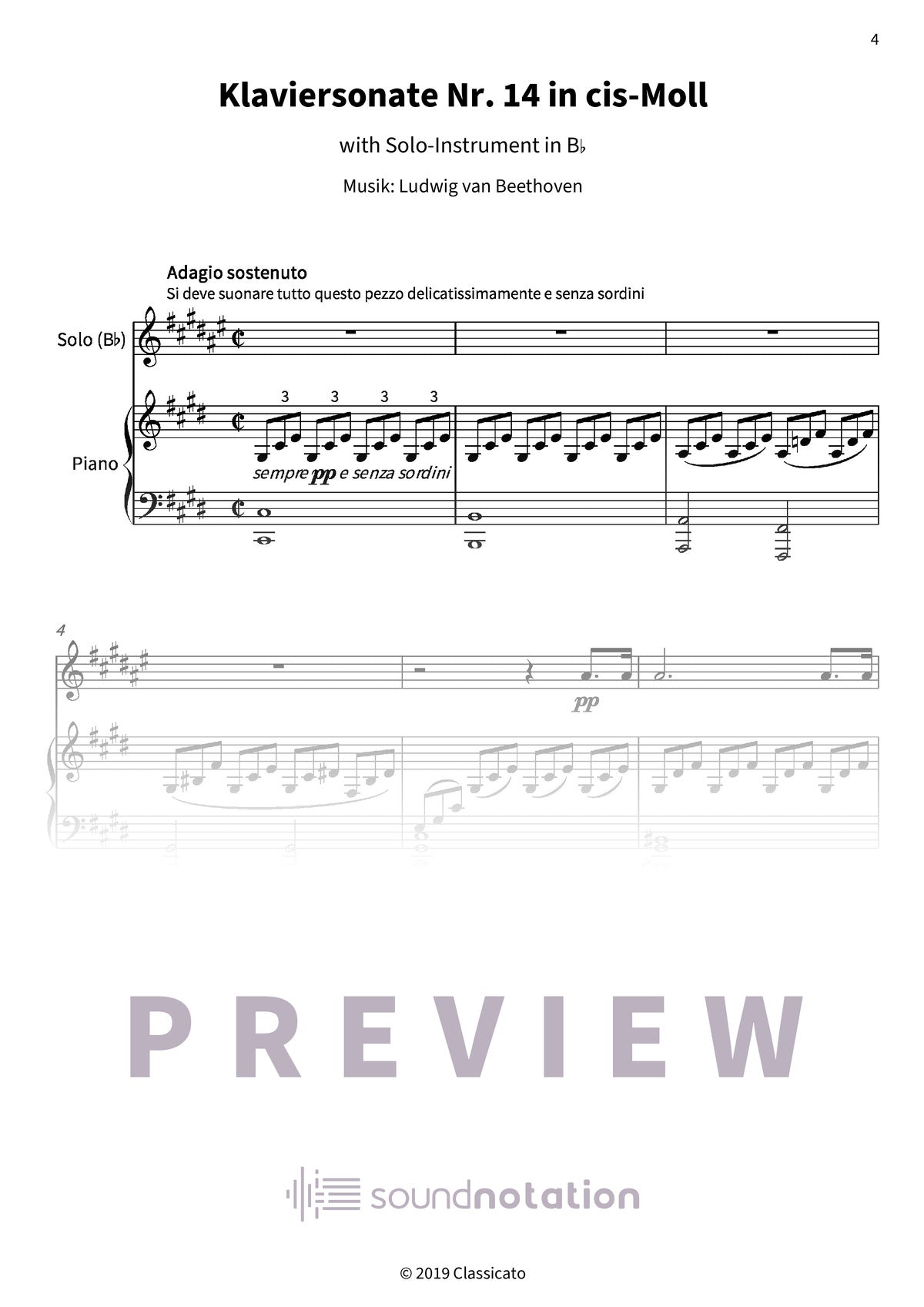Klaviersonate Nr. 14 in cis-Moll - Preview Page 1
