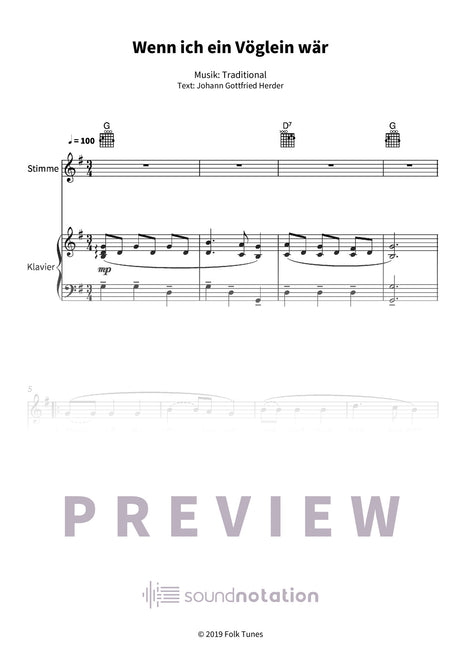 Wenn ich ein Vöglein wär - Preview Page 1