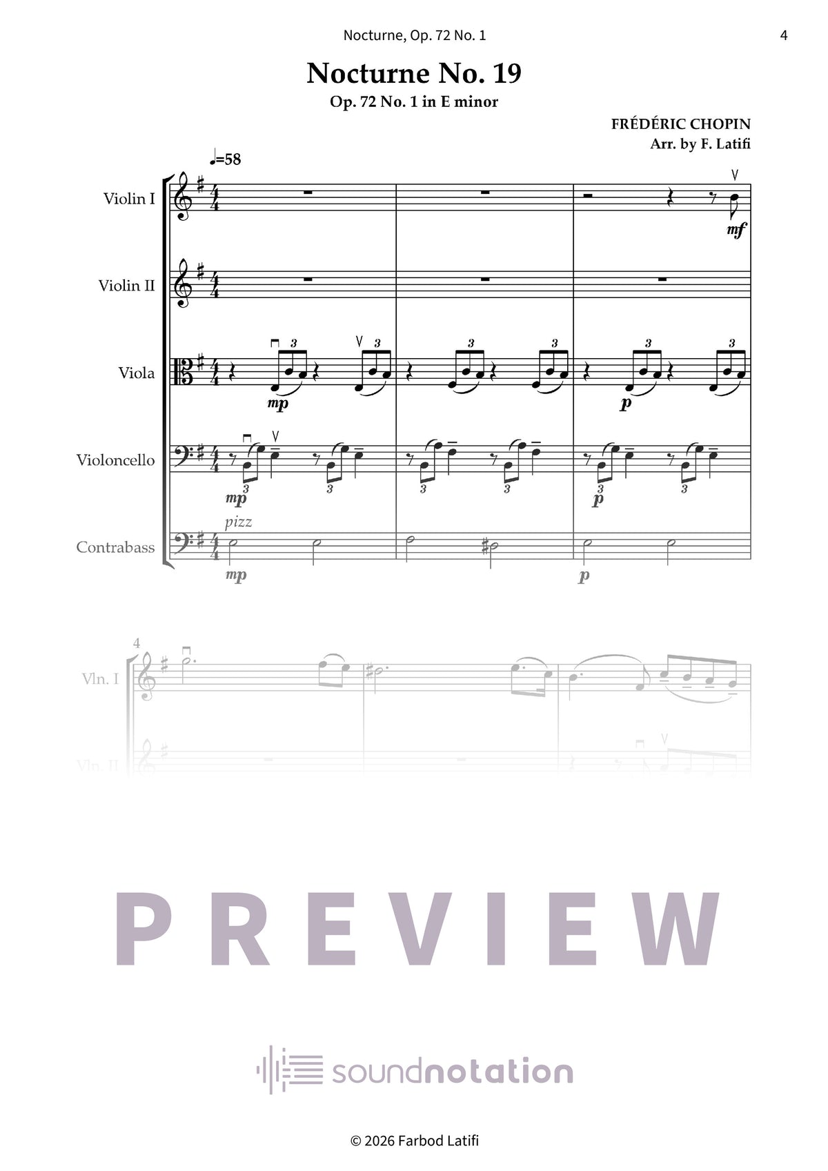 Nocturne in E minor, Op. 72 No. 1 - Preview Page 1