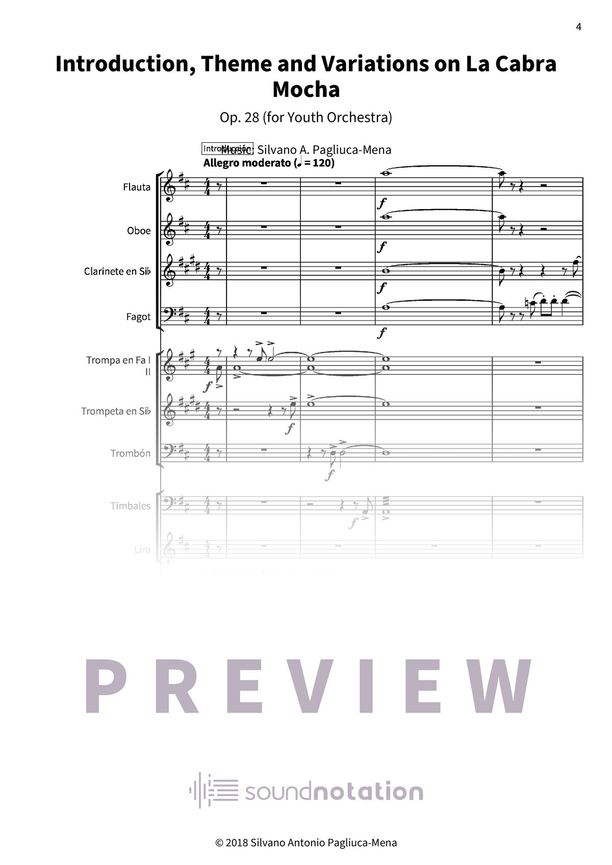 Introduction, Theme and Variations on La Cabra Mocha - Preview Page 1