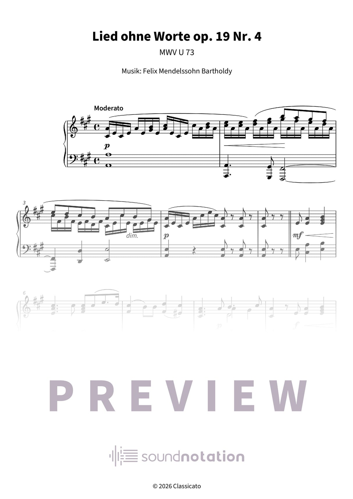 Lied ohne Worte op. 19 Nr. 4 - Preview Page 1