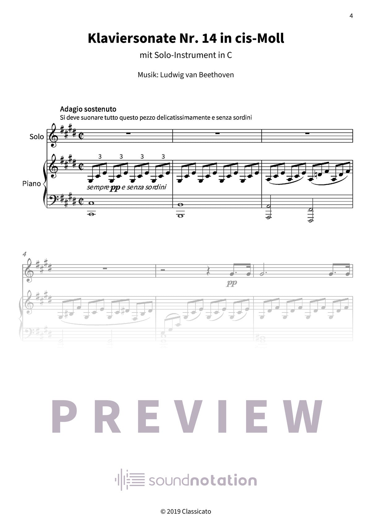 Klaviersonate Nr. 14 in cis-Moll - Preview Page 1