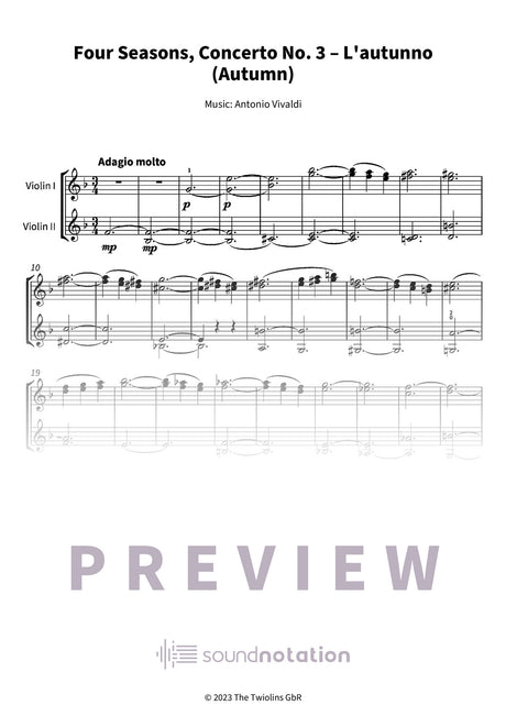 Four Seasons, Concerto No. 3 – L'autunno (Autumn) - Preview Page 1