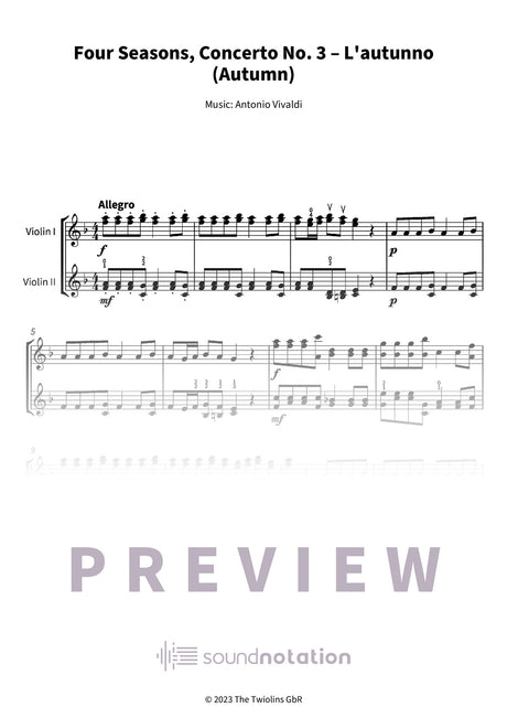 Four Seasons, Concerto No. 3 – L'autunno (Autumn) - Preview Page 1
