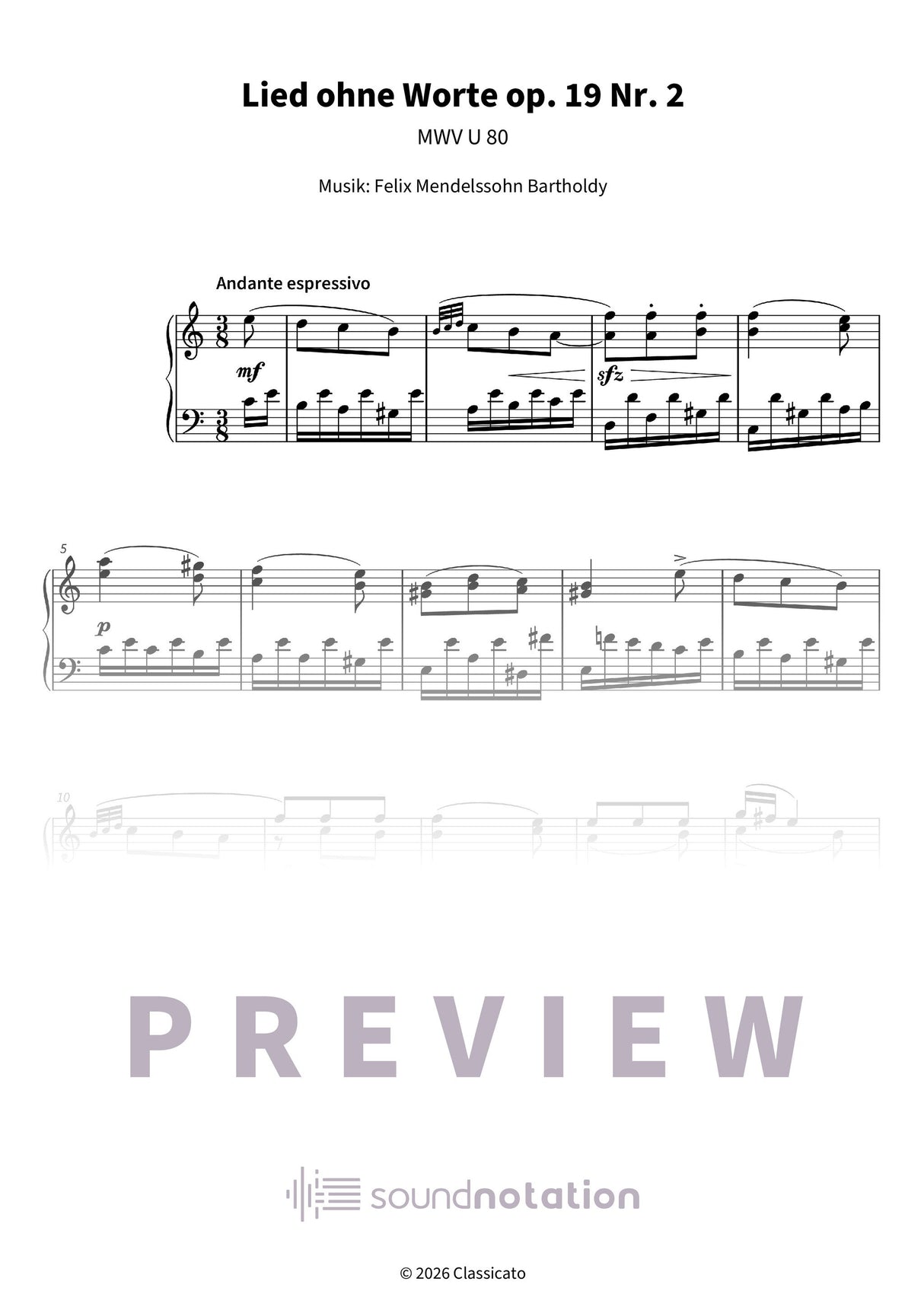 Lied ohne Worte op. 19 Nr. 2 - Preview Page 1