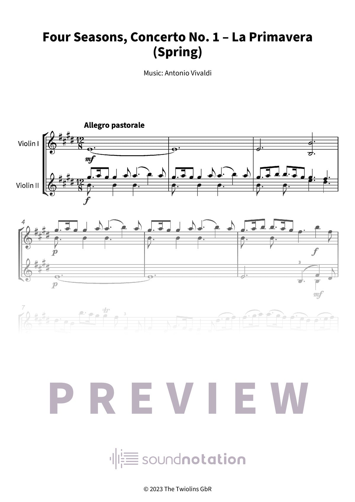 Four Seasons, Concerto No. 1 – La Primavera (Spring) - Preview Page 1