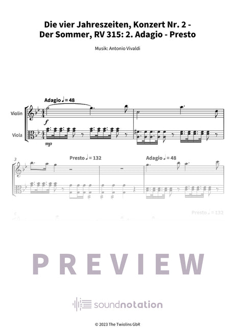 Die vier Jahreszeiten, Konzert Nr. 2 - Der Sommer - Preview Page 1