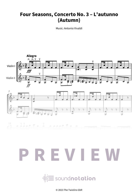 Four Seasons, Concerto No. 3 – L'autunno (Autumn) - Preview Page 1