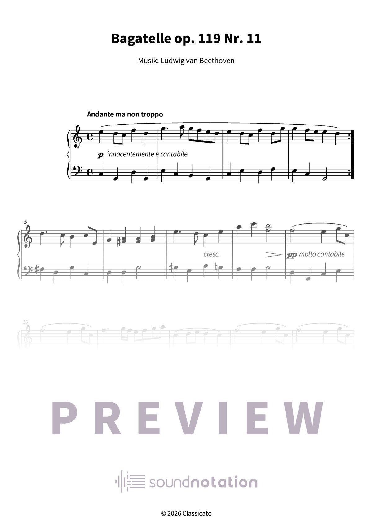 Bagatelle op. 119 Nr. 11 - Preview Page 1