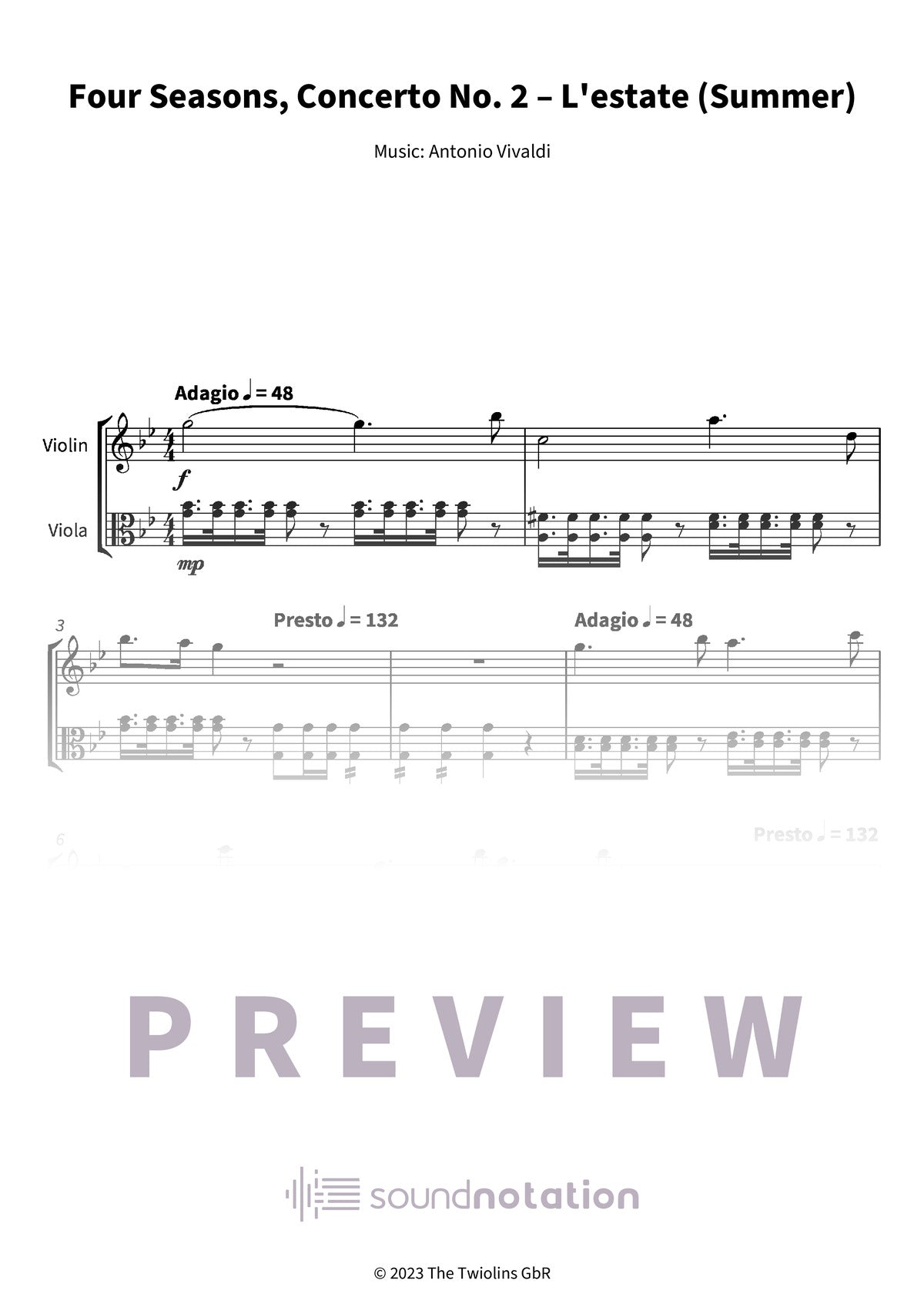 Four Seasons, Concerto No. 2 – L'estate (Summer) - Preview Page 1
