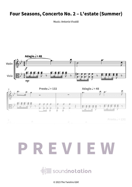 Four Seasons, Concerto No. 2 – L'estate (Summer) - Preview Page 1