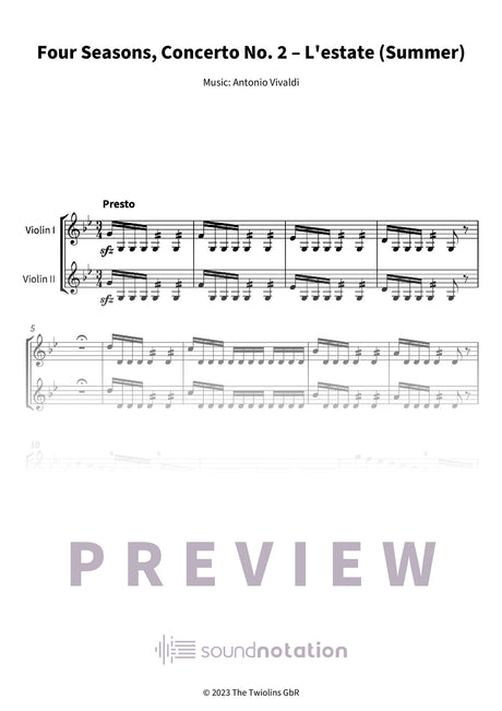 Four Seasons, Concerto No. 2 – L'estate (Summer) - Preview Page 1