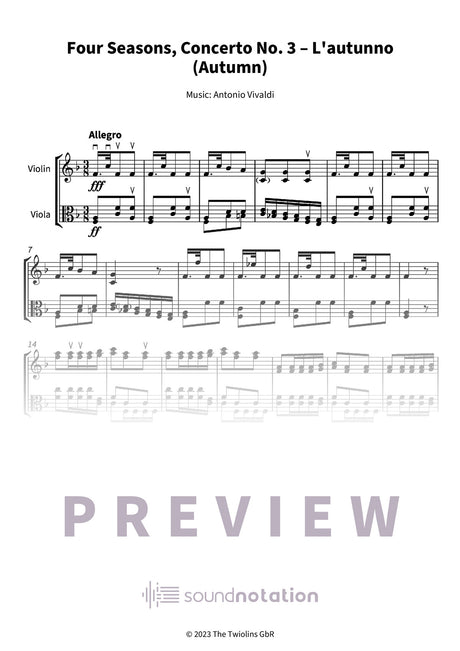 Four Seasons, Concerto No. 3 – L'autunno (Autumn) - Preview Page 1