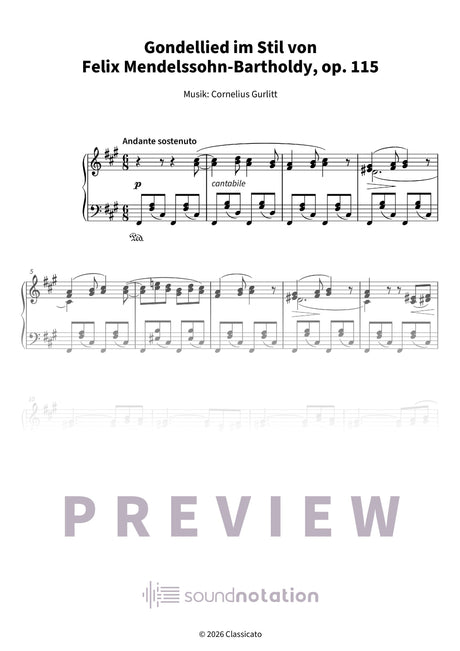 Gondellied im Mendelssohn-Stil über „Ach du lieber Augustin“ - Preview Page 1
