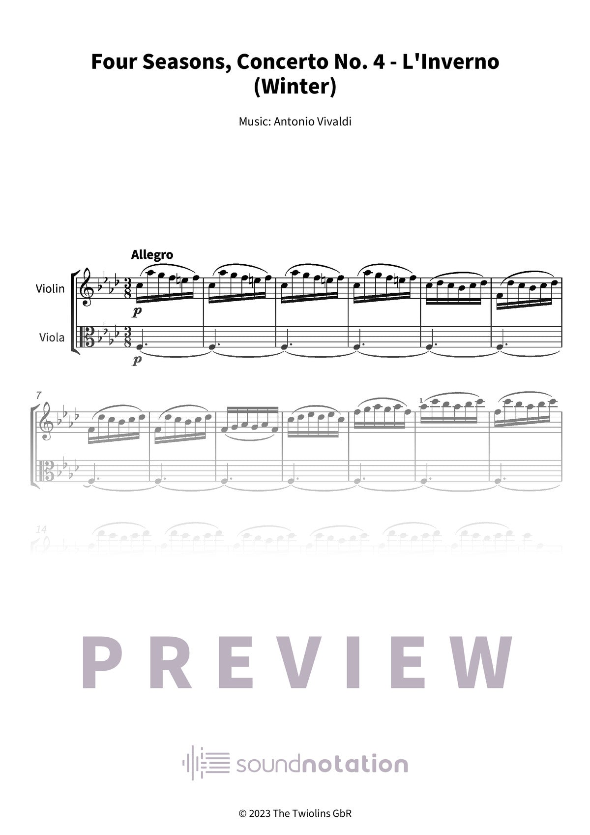 Four Seasons, Concerto No. 4 - L'Inverno (Winter) - Preview Page 1