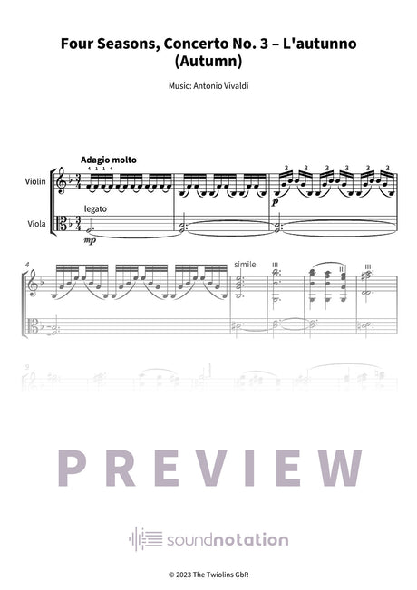 Four Seasons, Concerto No. 3 – L'autunno (Autumn) - Preview Page 1