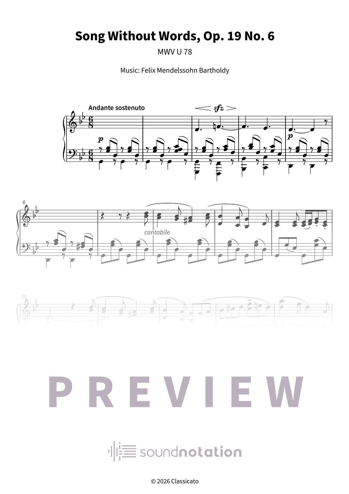 Song Without Words, Op. 19 No. 6 - Preview Page 1