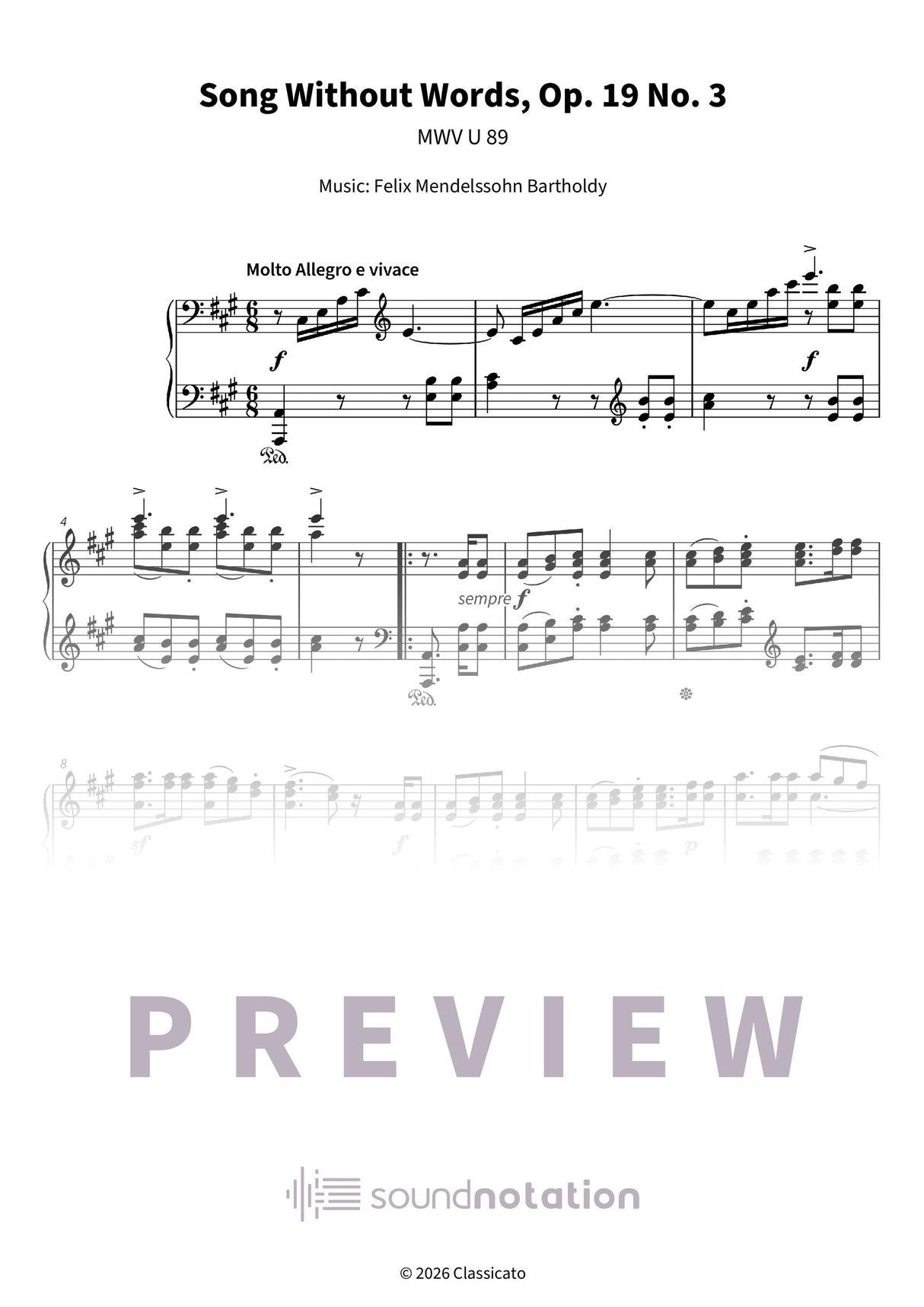 Song Without Words, Op. 19 No. 3 - Preview Page 1