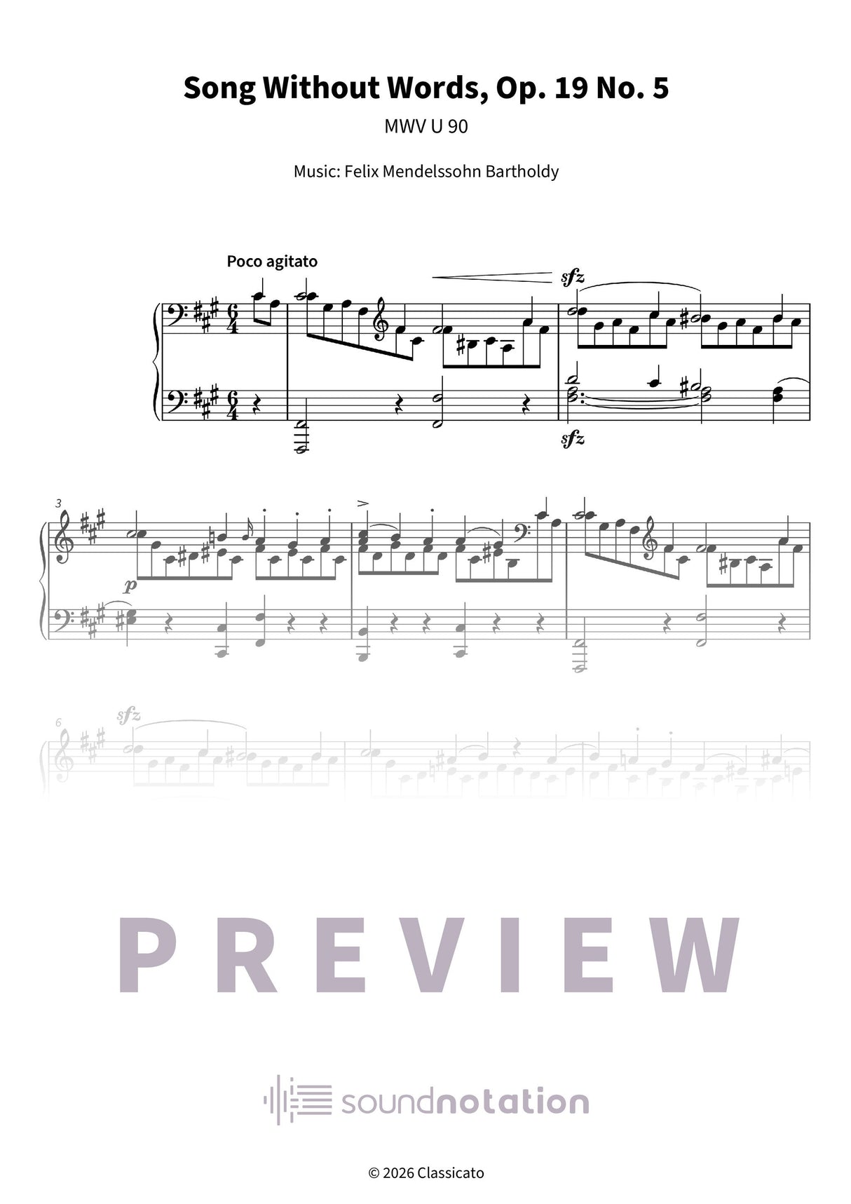Song Without Words, Op. 19 No. 5 - Preview Page 1