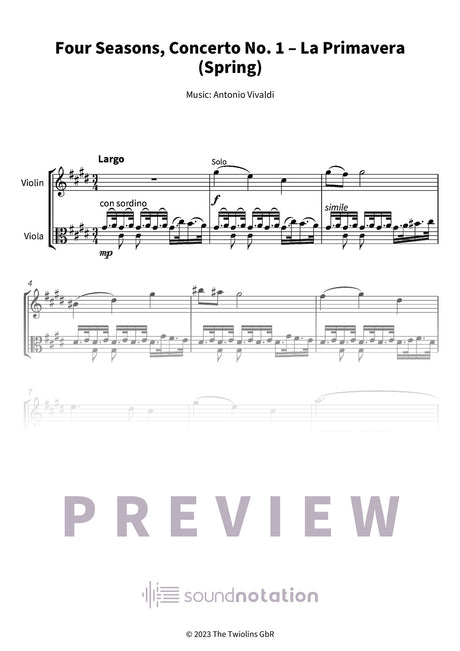 Four Seasons, Concerto No. 1 – La Primavera (Spring) - Preview Page 1