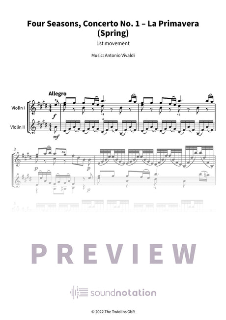 Four Seasons, Concerto No. 1 – La Primavera (Spring) - Preview Page 1