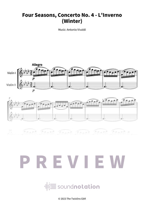 Four Seasons, Concerto No. 4 - L'Inverno (Winter) - Preview Page 1