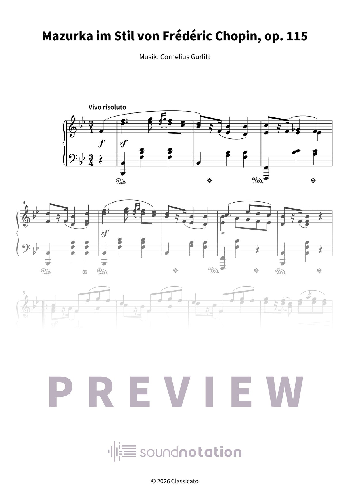 Mazurka im Chopin-Stil über „Ach du lieber Augustin“ - Preview Page 1