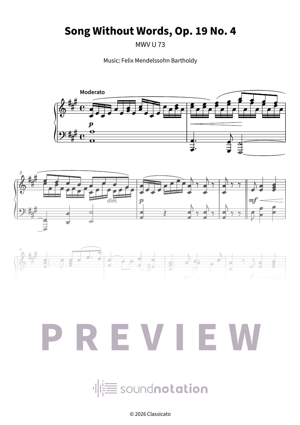 Song Without Words, Op. 19 No. 4 - Preview Page 1