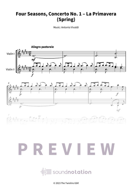 Four Seasons, Concerto No. 1 – La Primavera (Spring) - Preview Page 1