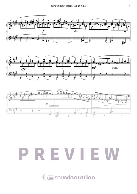 Song Without Words, Op. 19 No. 5 - Preview Page 2