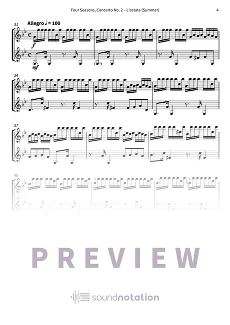 Four Seasons, Concerto No. 2 – L'estate (Summer) - Preview Page 2