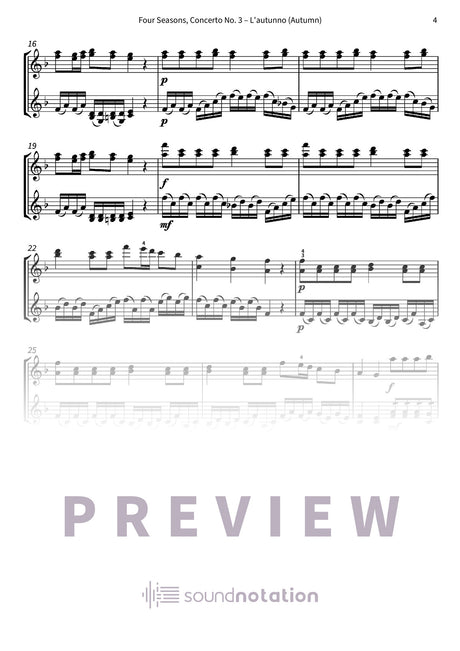 Four Seasons, Concerto No. 3 – L'autunno (Autumn) - Preview Page 2