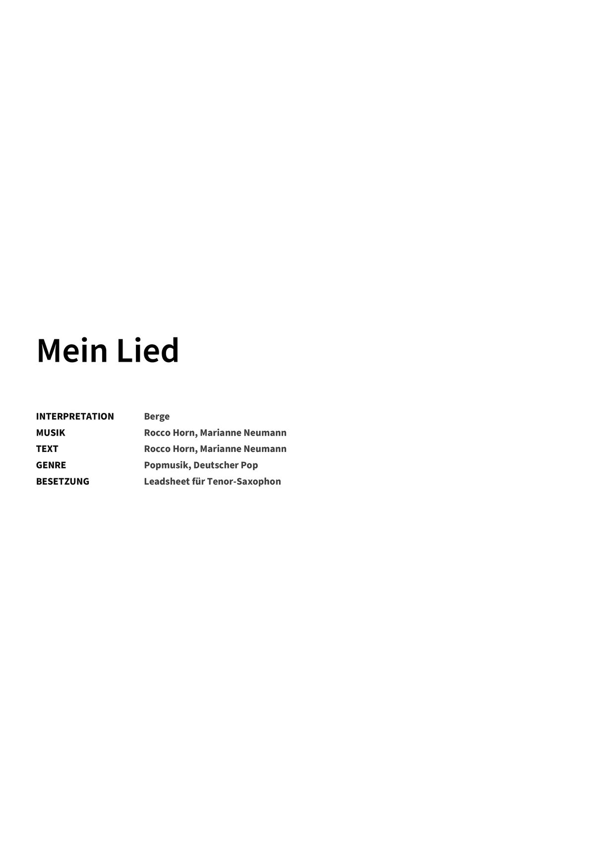 Mein Lied - Title Page