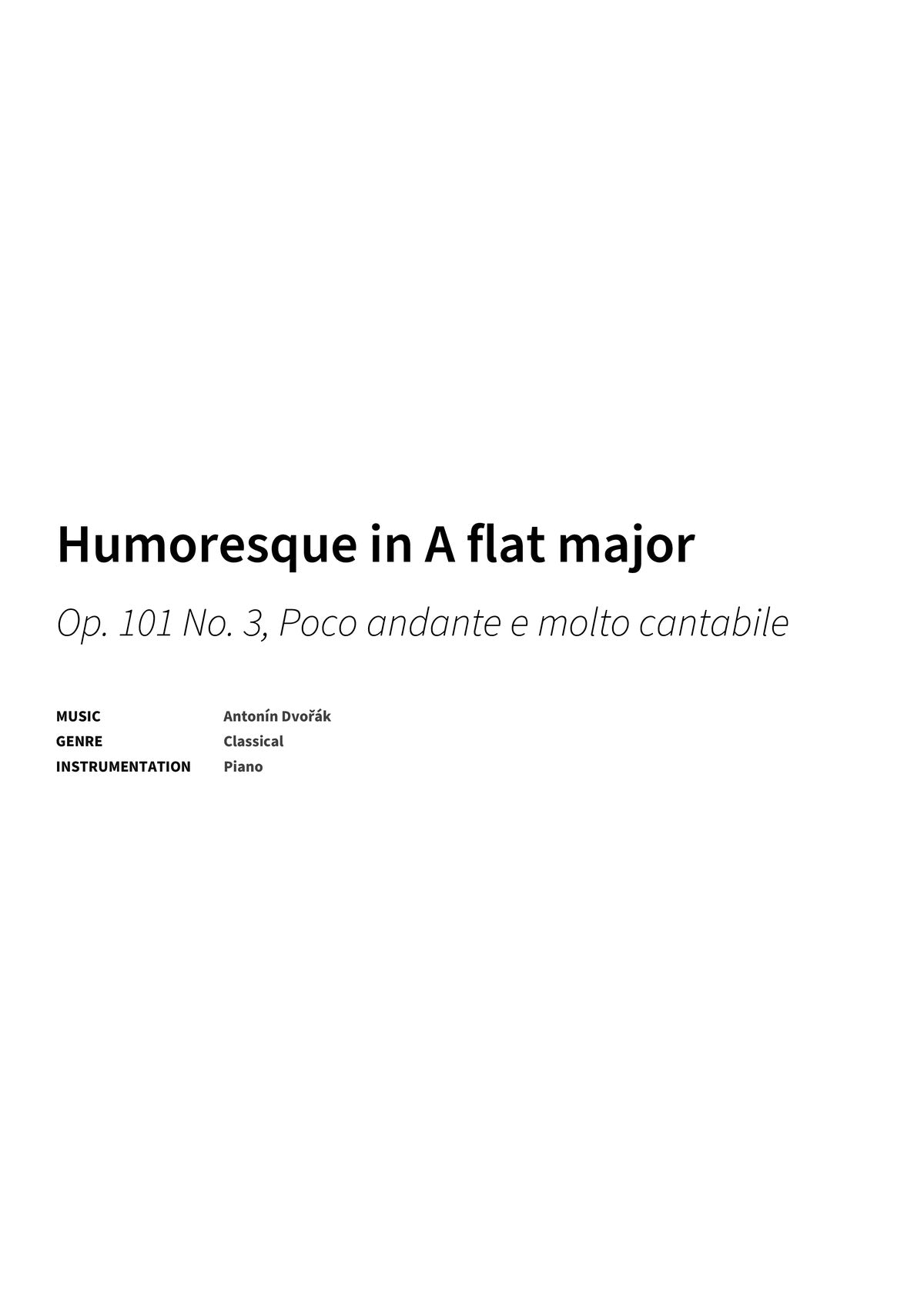 Humoresque in A flat major - Title Page