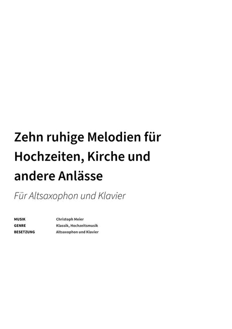 Zehn ruhige Melodien für Hochzeiten, Kirche und andere Anlässe - Title Page