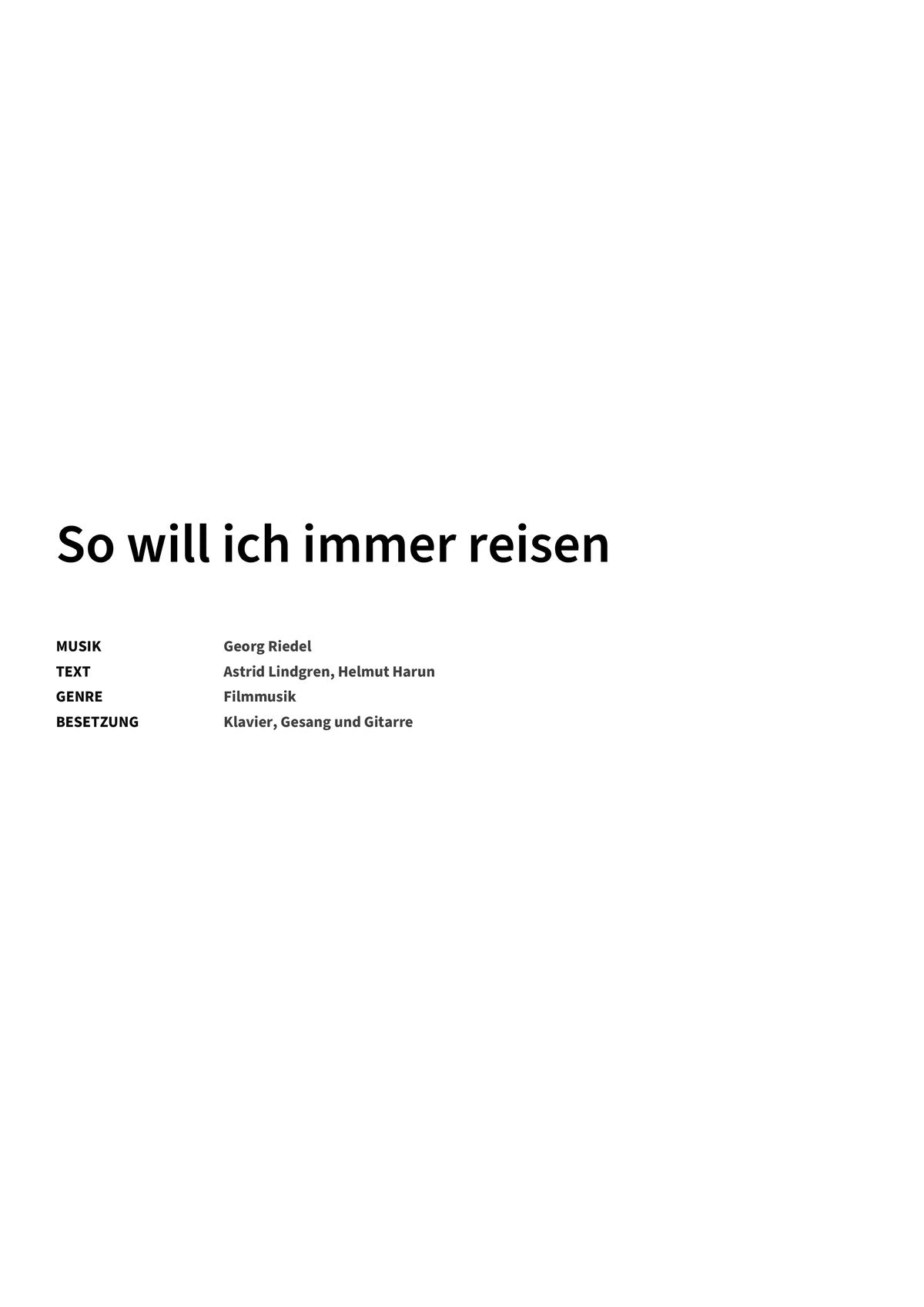 So will ich immer reisen - Title Page
