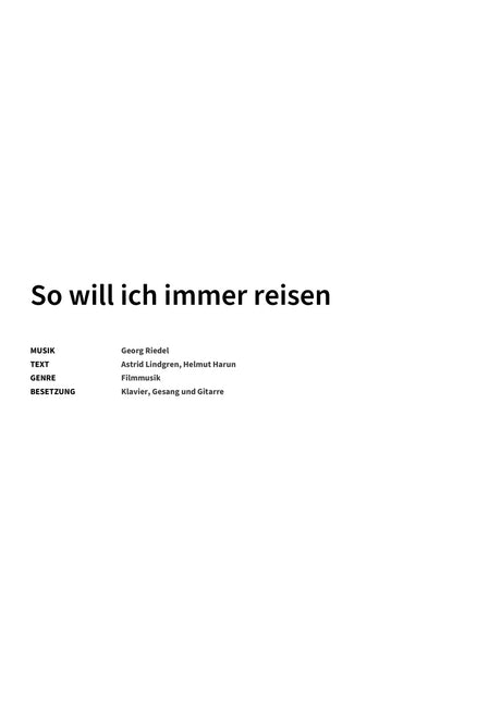 So will ich immer reisen - Title Page