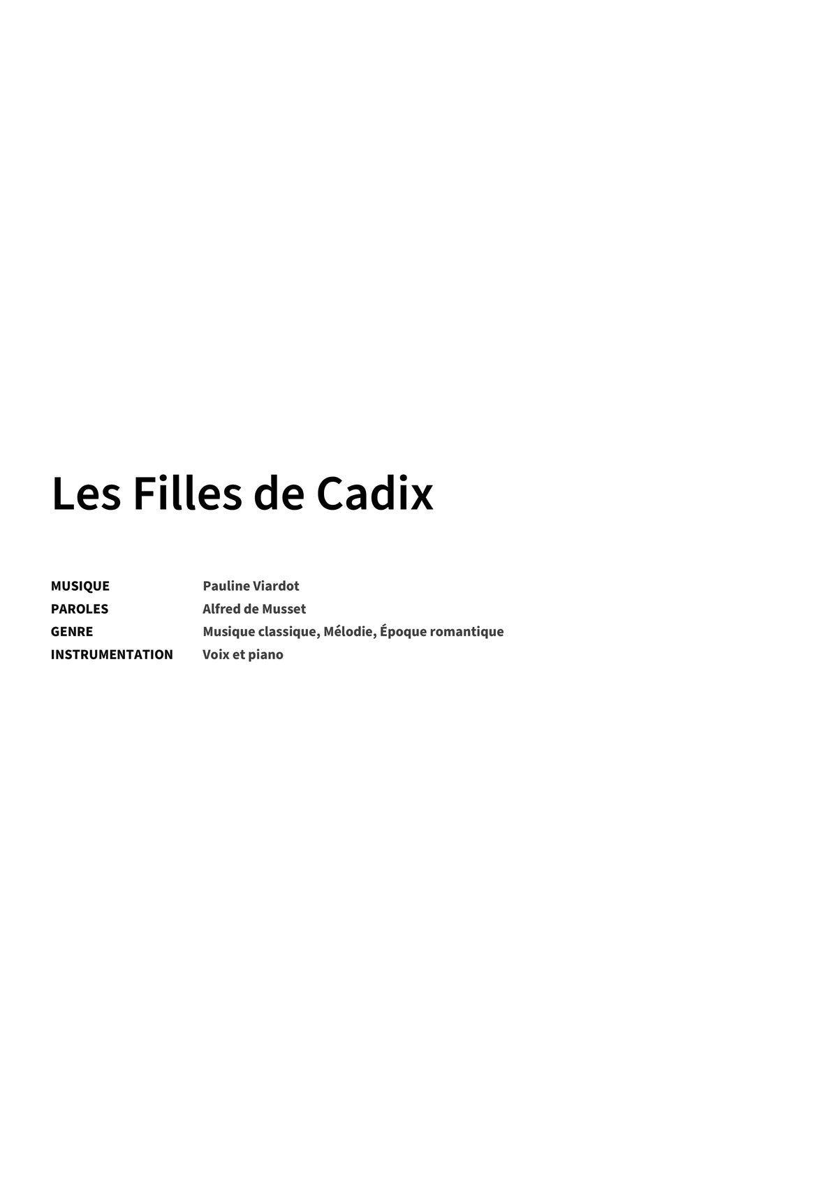 Les Filles de Cadix - Title Page
