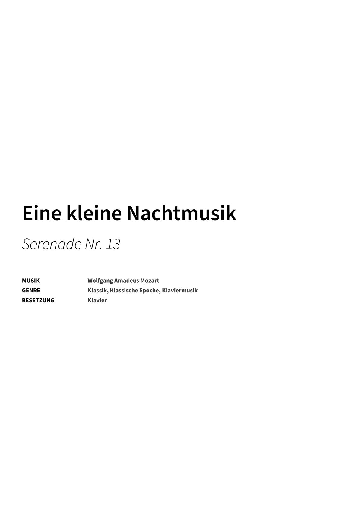 Eine kleine Nachtmusik - Title Page