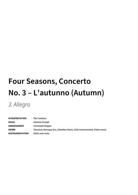 Four Seasons, Concerto No. 3 – L'autunno (Autumn) - Title Page