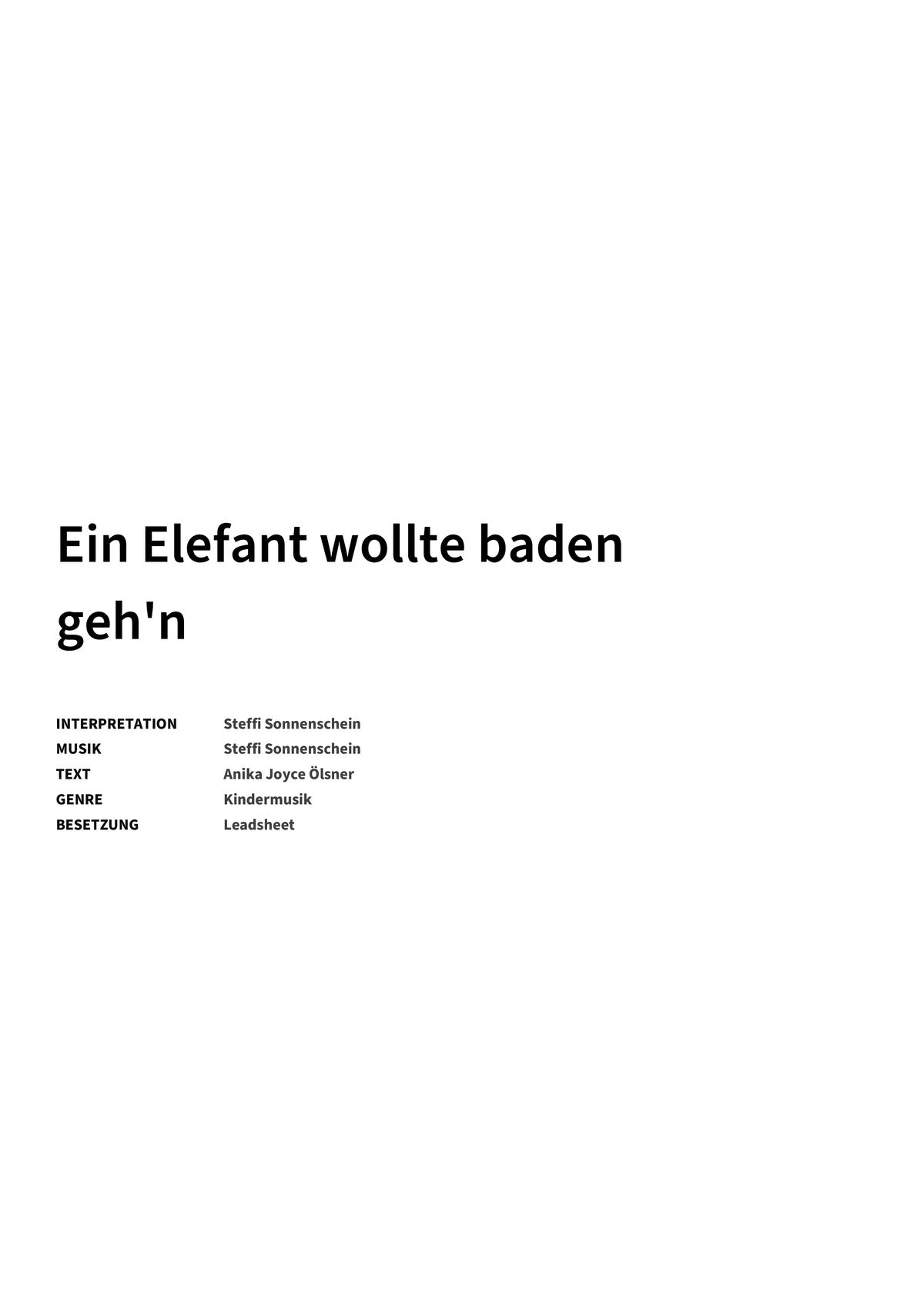 Ein Elefant wollte baden geh'n - Title Page