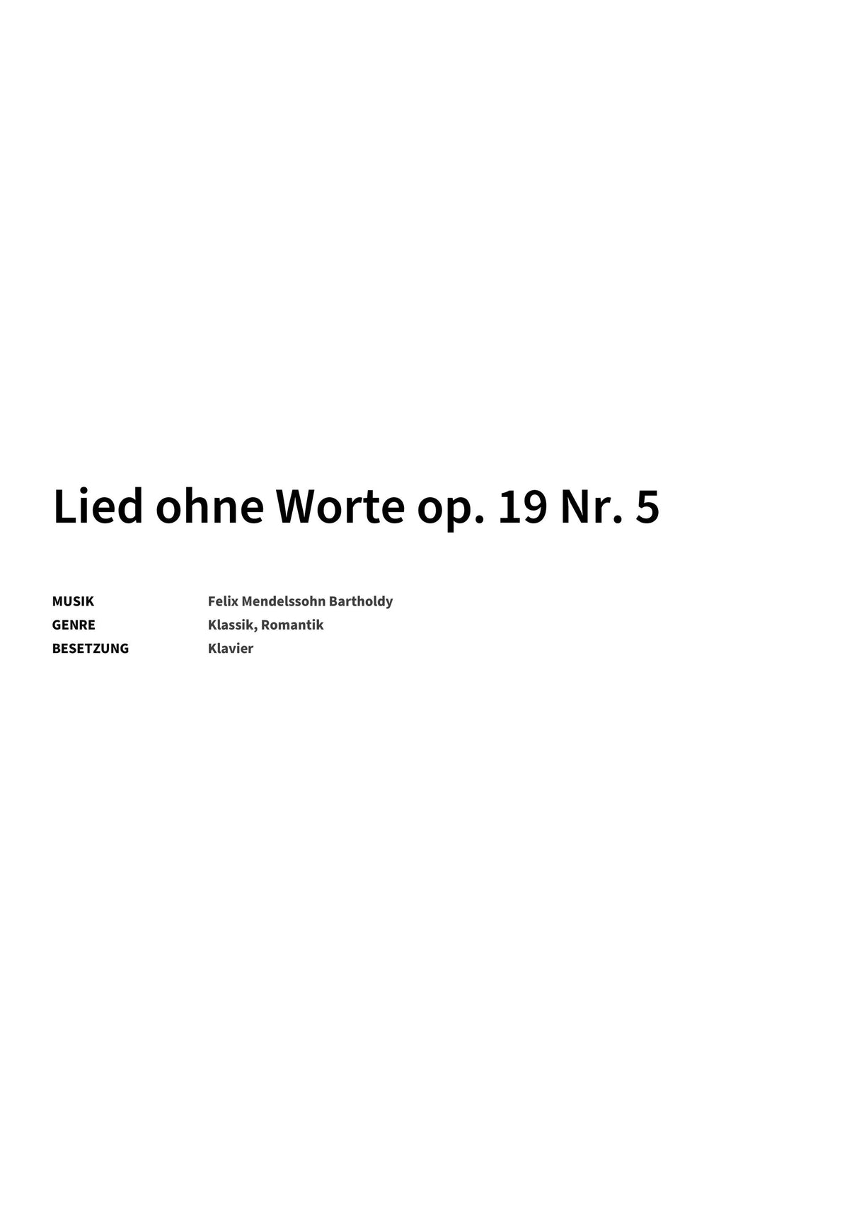 Lied ohne Worte op. 19 Nr. 5 - Title Page