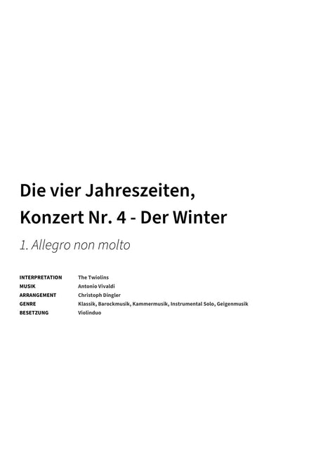 Die vier Jahreszeiten, Konzert Nr. 4 - Der Winter - Title Page