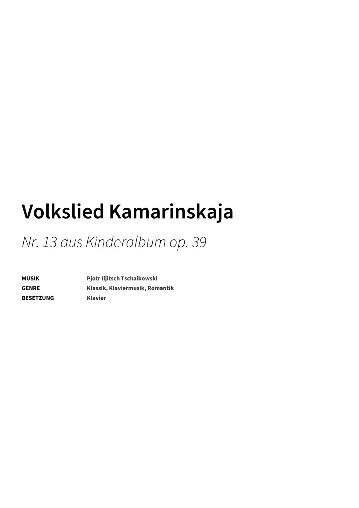 Volkslied Kamarinskaja - Title Page