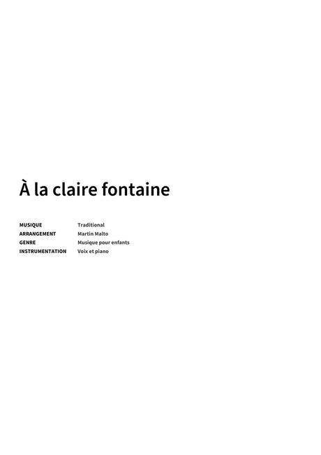 À la claire fontaine - Title Page
