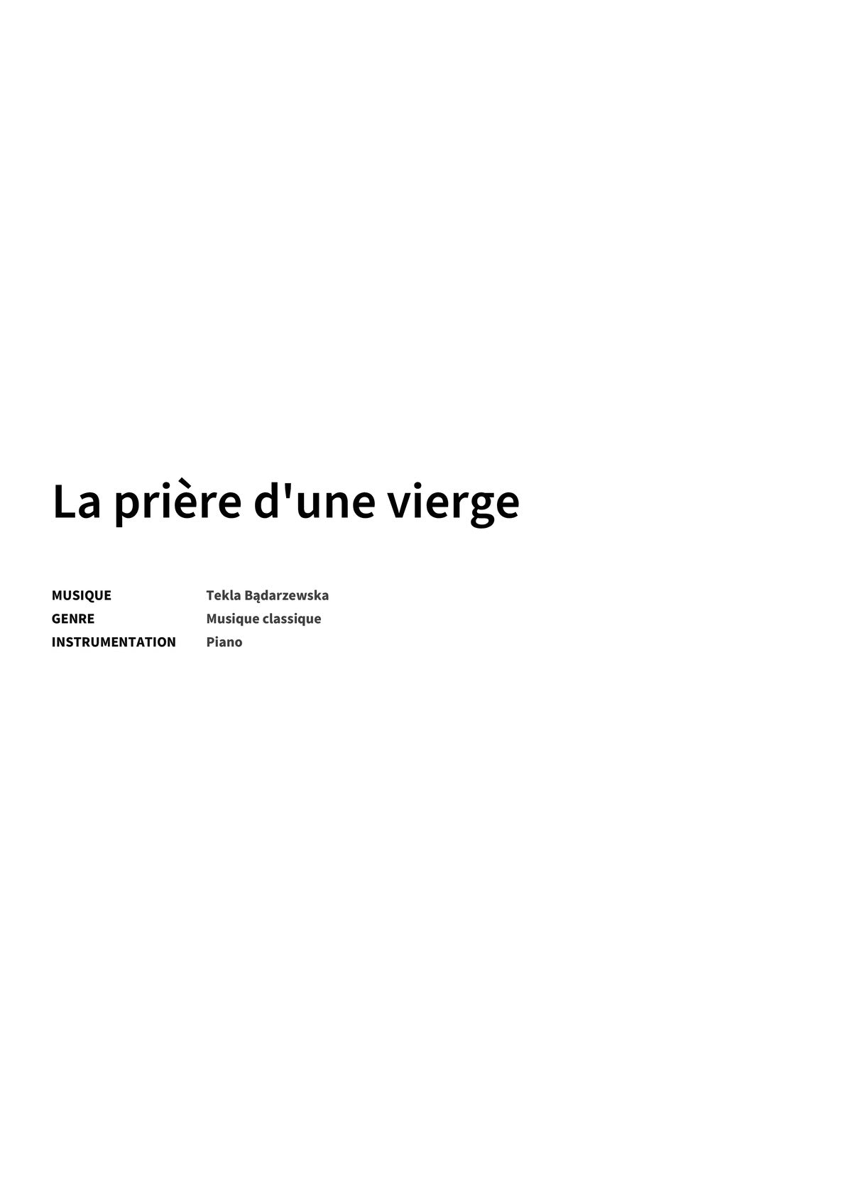 La prière d'une vierge - Title Page