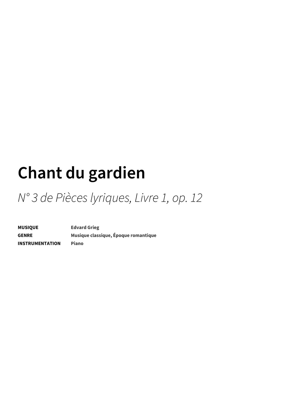 Chant du gardien - Title Page