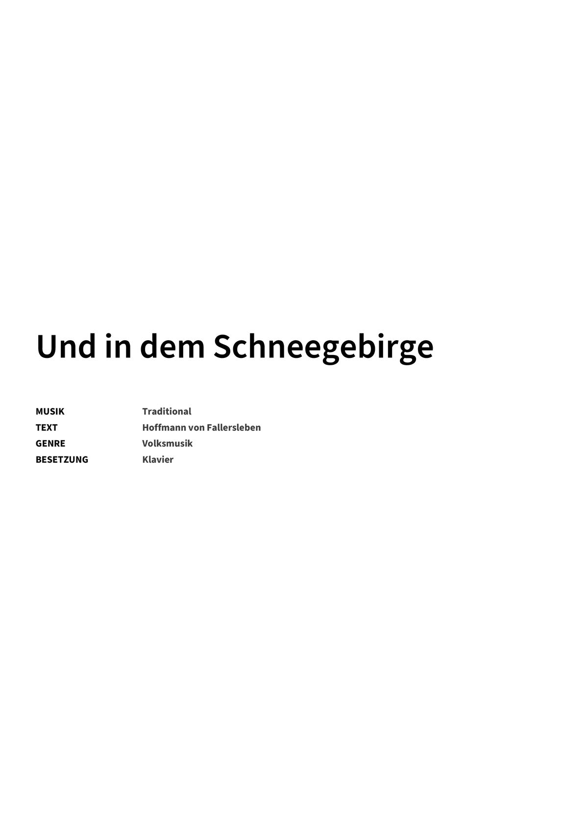 Und in dem Schneegebirge - Title Page