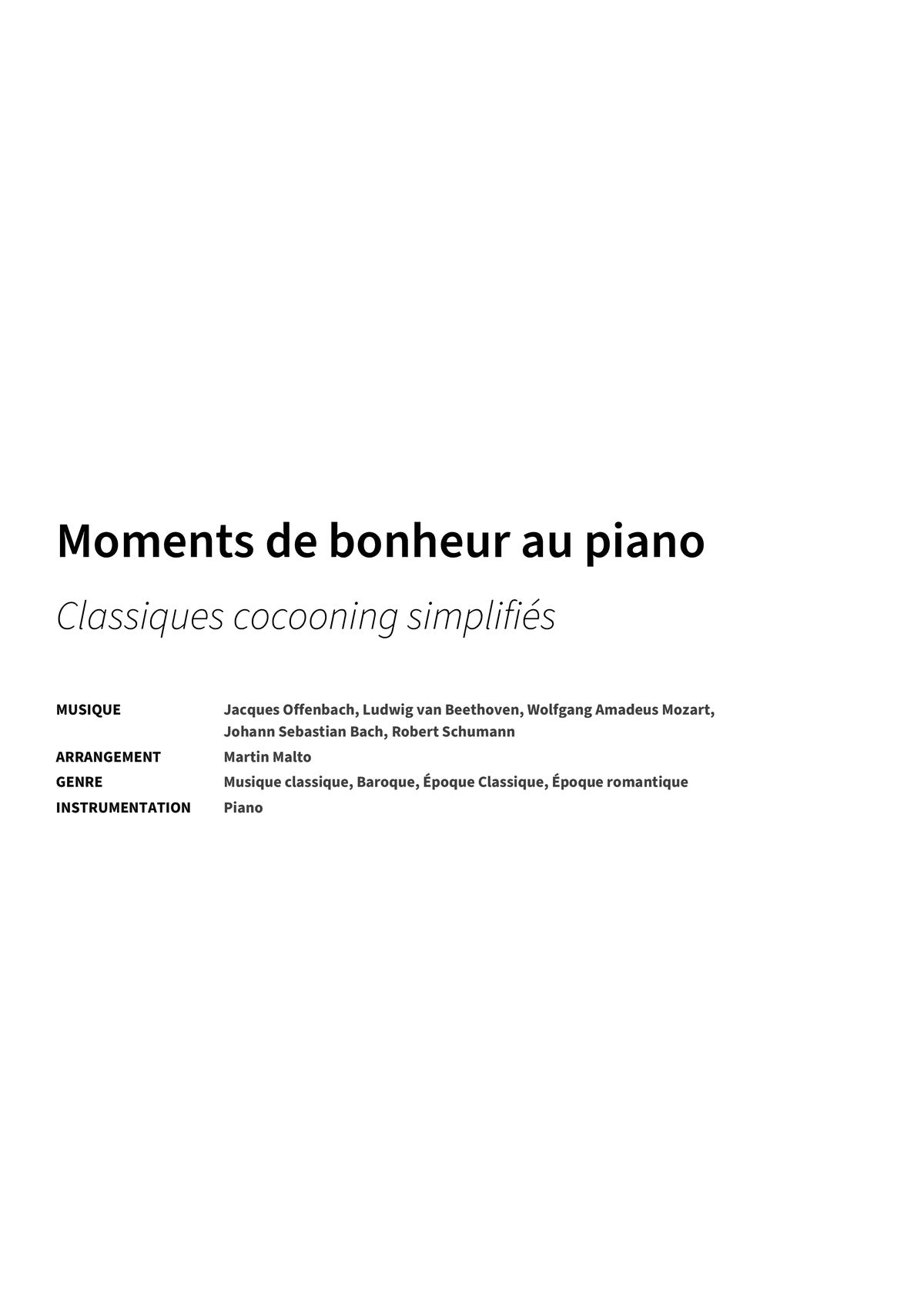 Moments de bonheur au piano - Title Page