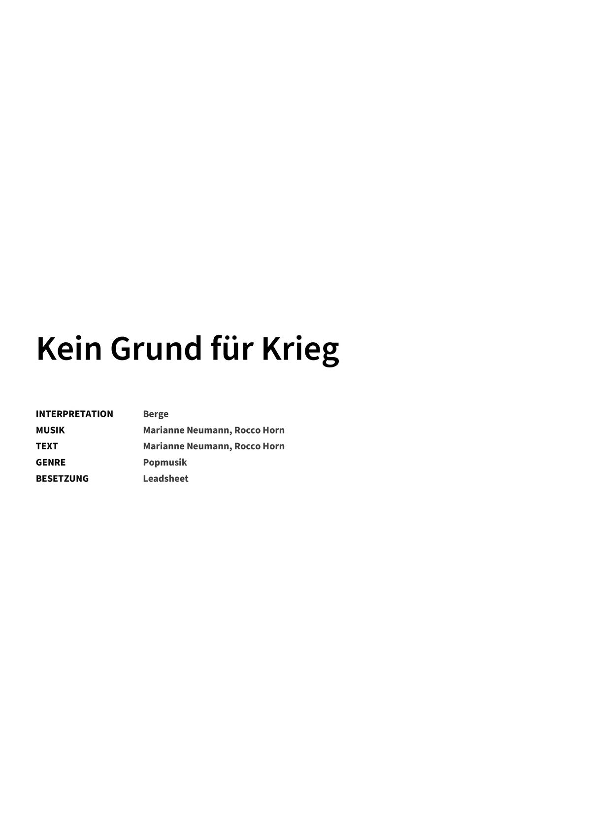 Kein Grund für Krieg - Title Page